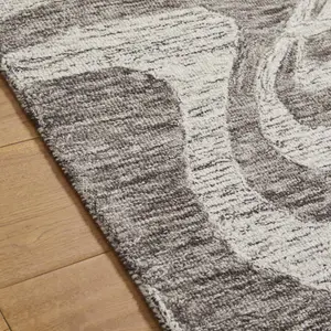 Melrose Elemental Mixed Cotton Wool Cycle Swirl Design Grey Medium Area Rug 120X170cm