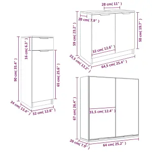 Berkfield 3 Piece Bathroom Cabinet Set Brown Oak Engineered Wood