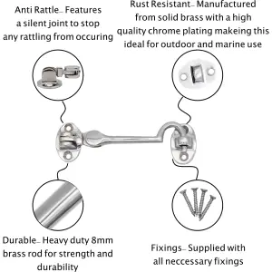 AFIT Polished Chrome Heavy Duty Silent Cabin Hook And Eye 250mm