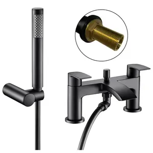 Matt Black Waterfall Curve Deck Mounted Bath Shower Mixer Tap + Shower Head