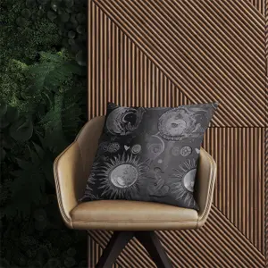 Black Grey Abstract Sun and Moon Outdoor Cushion 60cm x 60cm