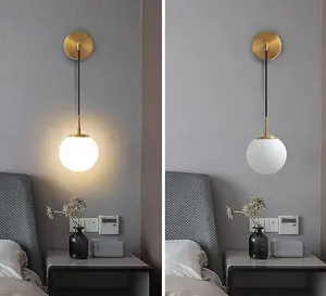 Wall Sconces Wall Lighting Indoor Wall Lamp with White Hanging Globe Glass Shade Gold E27