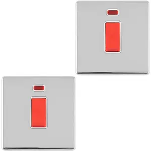 2 PACK 1 Gang Single 45A DP Cooker Switch Neon SCREWLESS POLISHED CHROME Rocker