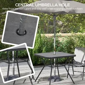 Outsunny Faux-marbled Patio Table with Umbrella Hole Steel Frame for Balcony