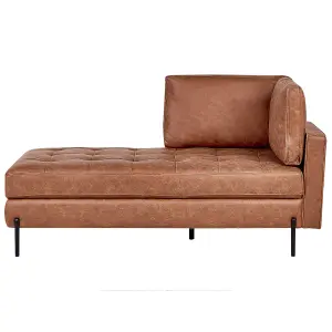 Right Hand Faux Leather Chaise Lounge Golden Brown REBAIS