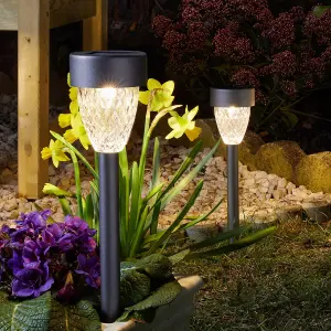 SuperBright LED Solar Stake Light CYGNUS (4 Pack) Warm White Metallic Dark Grey