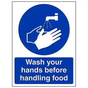 Wash Your Hands Before Handling Food Catering Sign - Rigid Plastic - 200x300mm (x3)