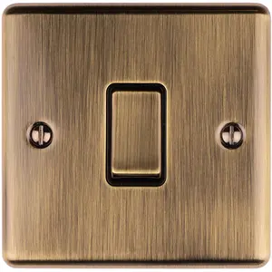 1 Gang Single 10A INTERMEDIATE Light Switch ANTIQUE BRASS & BLACK Metal Rocker