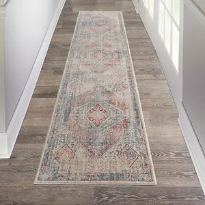 Blue Grey Traditional Bordered Geometric Easy to clean Rug for Bedroom & Living Room-79 X 305cm (Runner)