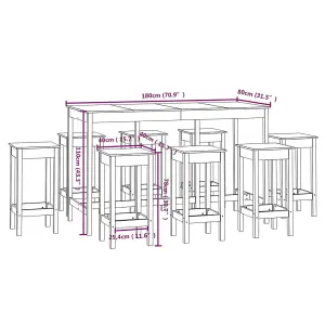 Berkfield 9 Piece Bar Set Black Solid Wood Pine