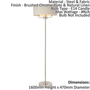 Floor Lamp Light - Brushed Chrome & Natural Linen - 3 x 40W E14 - Base & shade