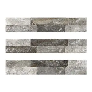 Azion Grey Split Faced Stone Effect Indoor & Outdoor Porcelain Tile - Pack of 24, 0.85m² - (L)442x(W)80