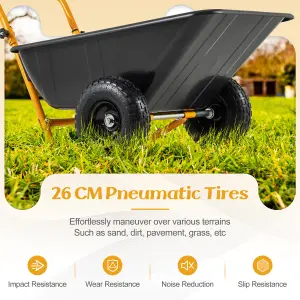 COSTWAY Dual-Wheel Wheelbarrow 80 L Volume Garden Utility Cart W/ Foldable Handle