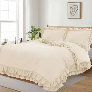 Amiela Microfiber Solid Colour Duvet Cover Set with Pillowcases Beige / Super King + 2 Standard Pillowcases