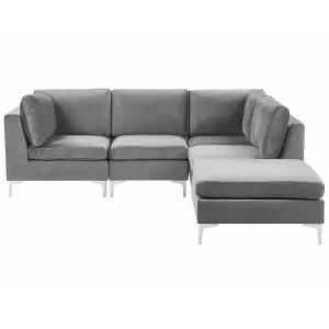 Sofa with Ottoman EVJA Grey Velvet Left Hand