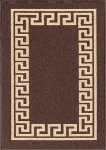 Machine Washable Greek Key Design Anti Slip Doormats Brown 57x90 cm