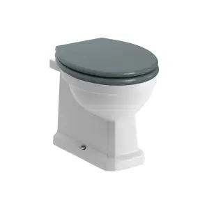 Somerton White Boxed rim Back to wall Toilet pan with Sea green Soft close seat