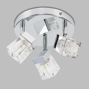 ValueLights Ritz Modern Chrome Ice Cube 3 Way IP44 Rated Bathroom Ceiling Light Spotlight