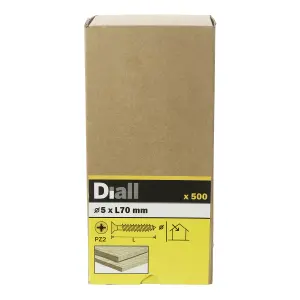 Diall Yellow-passivated Carbon steel Screw (Dia)5mm (L)70mm, Pack of 500