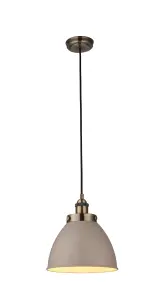 Anson Lighting Hampton Satin Taupe and Antique Brass Single Light Ceiling Pendant