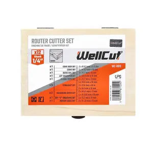 Wellcut WC-RB12 12 Piece 1/4" TCT Router Cutter Starter Bit Set in Wooden Case