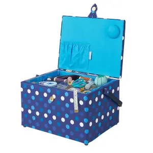 Large Sewing Basket Navy Spot 23.5 x 31 x 20.5cm - Sewing Online GA1123L