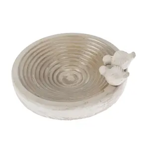 Homescapes White Round Concrete Birdbath Heavyweight with Love Birds Decoration