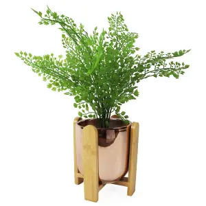 16cm Gold Ceramic Planter with Bamboo Stand