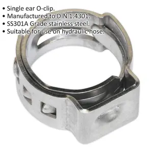 25 PACK Stainless Steel Single Ear O-Clip - 9.8mm to 11.8mm Diameter - Fixing