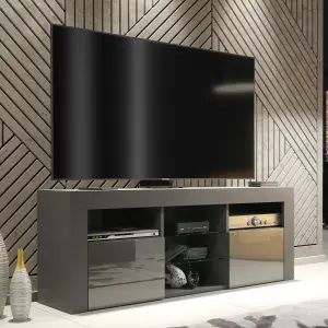 TV Unit 145cm Modern Dark Grey with High Gloss Doors - Creative Furniture