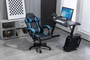 Gaming Chair Blue Recliner with Adjustable Height Lumbar Support Padded Cushion Racing Bucket Seat