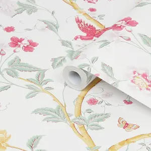 Laura Ashley Summer Palace Peony Animal Smooth Wallpaper Sample