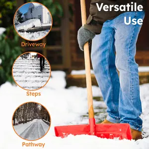 EarlyGrow 1.2m Snow Shovel with 42.5cm Wide Scoop and D Handle - Red