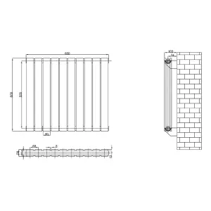 Porter Black Double Horizontal Flat Panel Radiator - 600x680mm