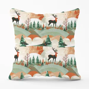 Reindeer On A Snowy Landscape Pattern Cushions 60cm x 60cm