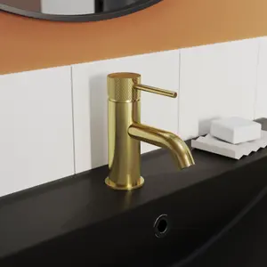 GoodHome Owens Medium Satin Gold effect Round Basin Mono mixer Tap