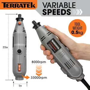 Terratek Rotary Tool Kit 135W&  Accessory Set Variable Speed 8000-33000rpm Ideal for DIY Woodwork & Hobby Craft Dremel Compatible