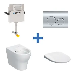 Geberit Selnova Back-to-Wall 4-in-1 Cistern, Flush Plate, Selnova Rimless Pan & Soft Close Seat Pack