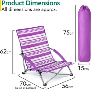 Low Beach Chair Folding Outdoor Camping Garden Festival Lightweight Lounger Seat - Purple Stripe