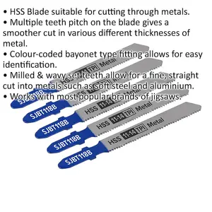 5 Pack of 92mm HSS Metal Jigsaw Blades - 11/14 TPI for Precision Cutting