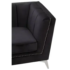 Interiors by Premier Hansa Three Seat Black Velvet Sofa