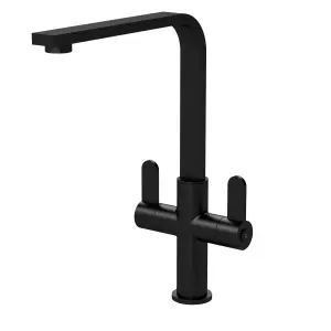 Kitchen Mono Mixer Tap with 2 Lever Handles, 302mm - Matt Black