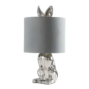 ValueLights Lepus Modern Chrome Ceramic Rabbit/Hare Table Lamp with Grey Shade - Includes 4w LED Bulb 3000K Warm White