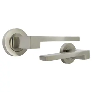 UNO-3 Door Handle Modern Satin Nickel Lever on Rose Internal Latch Doors Handles