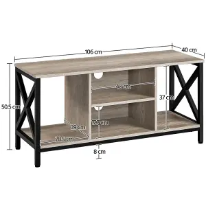 Yaheetech Grey 106 cm Wide TV Stand with Storage Shelves and Cable Management