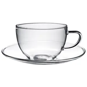 Argon Tableware - Glass Cappuccino Cup & Saucer Set - 260ml - 4pc - Clear