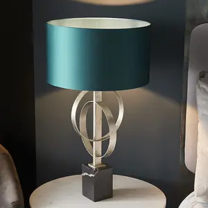 Luminosa Trento Table Lamp Antique Silver Leaf & Teal Satin Fabric