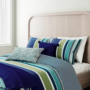 Darcie Blue/Green Cotton Duvet Cover Set Super King Duvet Cover + 2 Standard Pillowcases