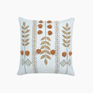 Gianna Rustic Embroidered Cushion - Cotton - L50 x W50 x H1 cm - Rust Orange