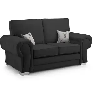 Milan Fabric 2 Seater Sofa Black Fabric Full Back Chesterfield Style